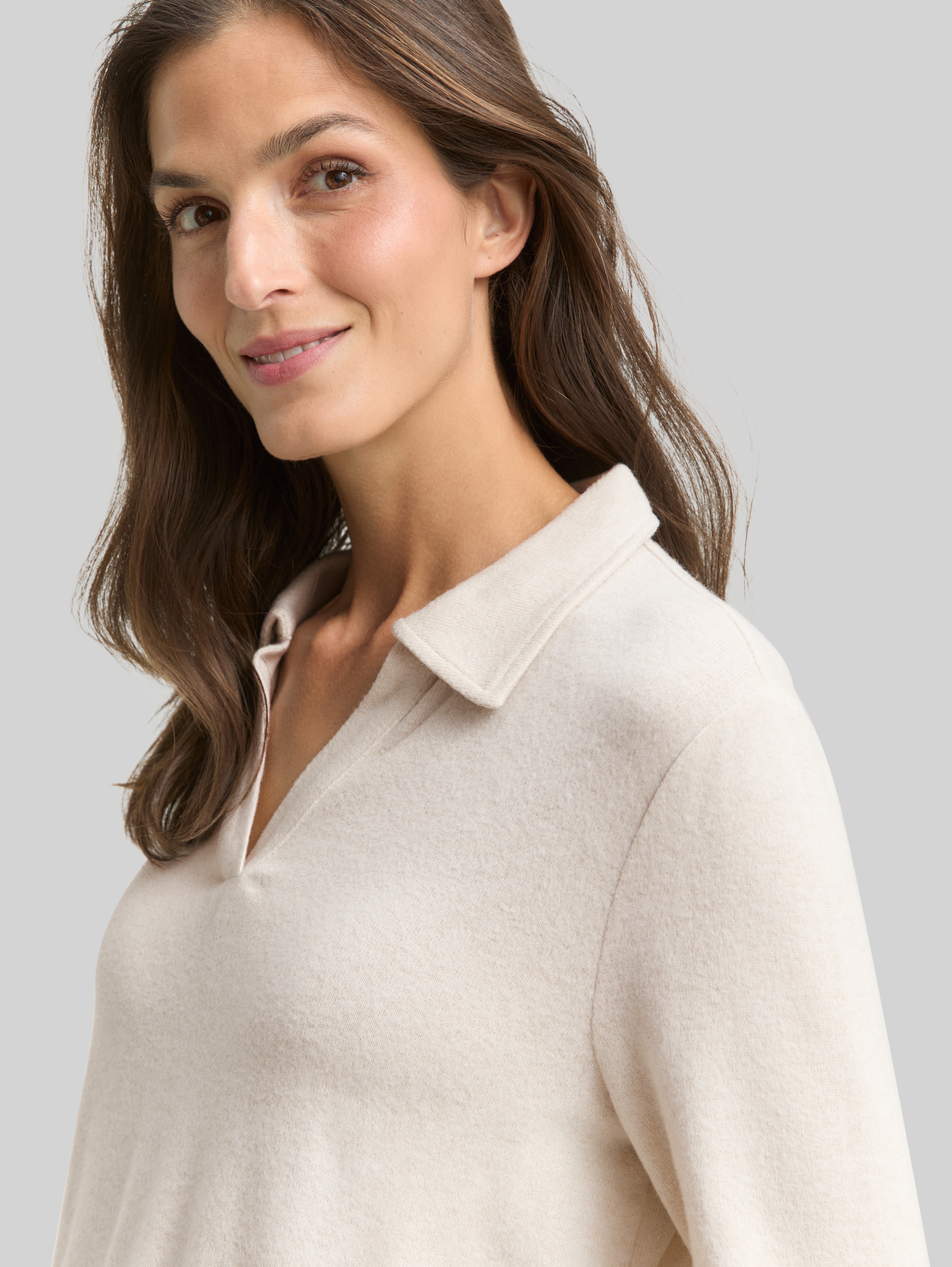 Cosy long-sleeved shirt with polo collar in beige by Tom Tailor