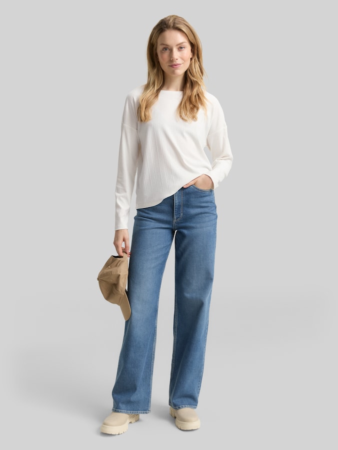 T-shirt ample à manches longues et structure côtelée par Women, Whisper White