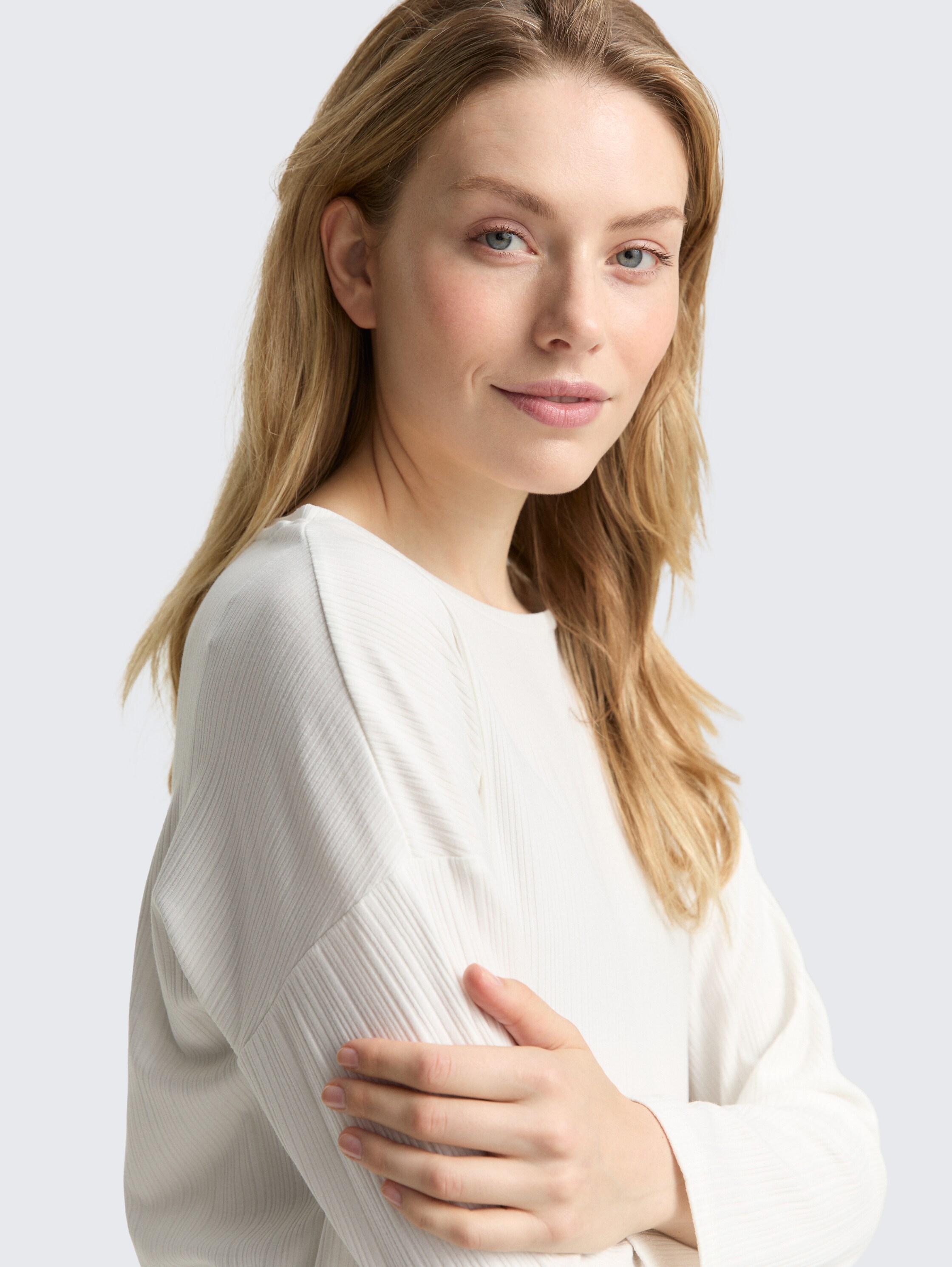 Loose Fit Langarmshirt mit Rippstruktur - whisper_white - 