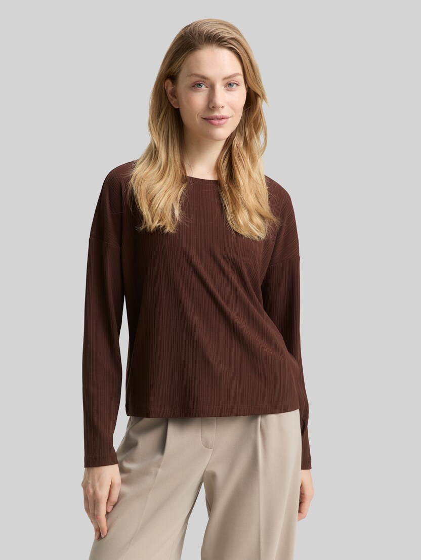 Loose Fit Langarmshirt mit Rippstruktur von Women, dark pecan brown