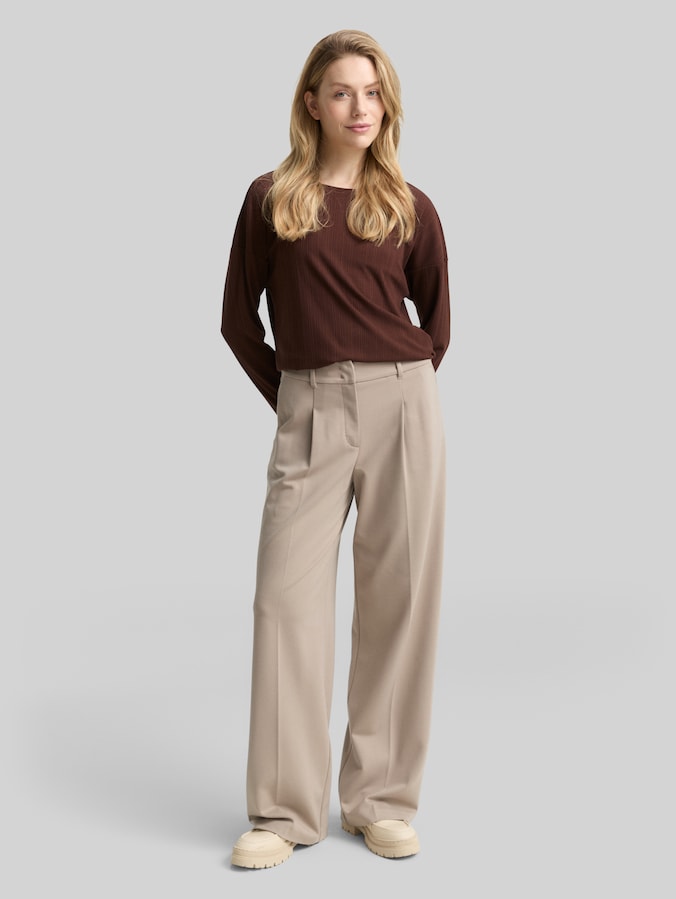 T-shirt ample à manches longues et structure côtelée par Women, dark pecan brown