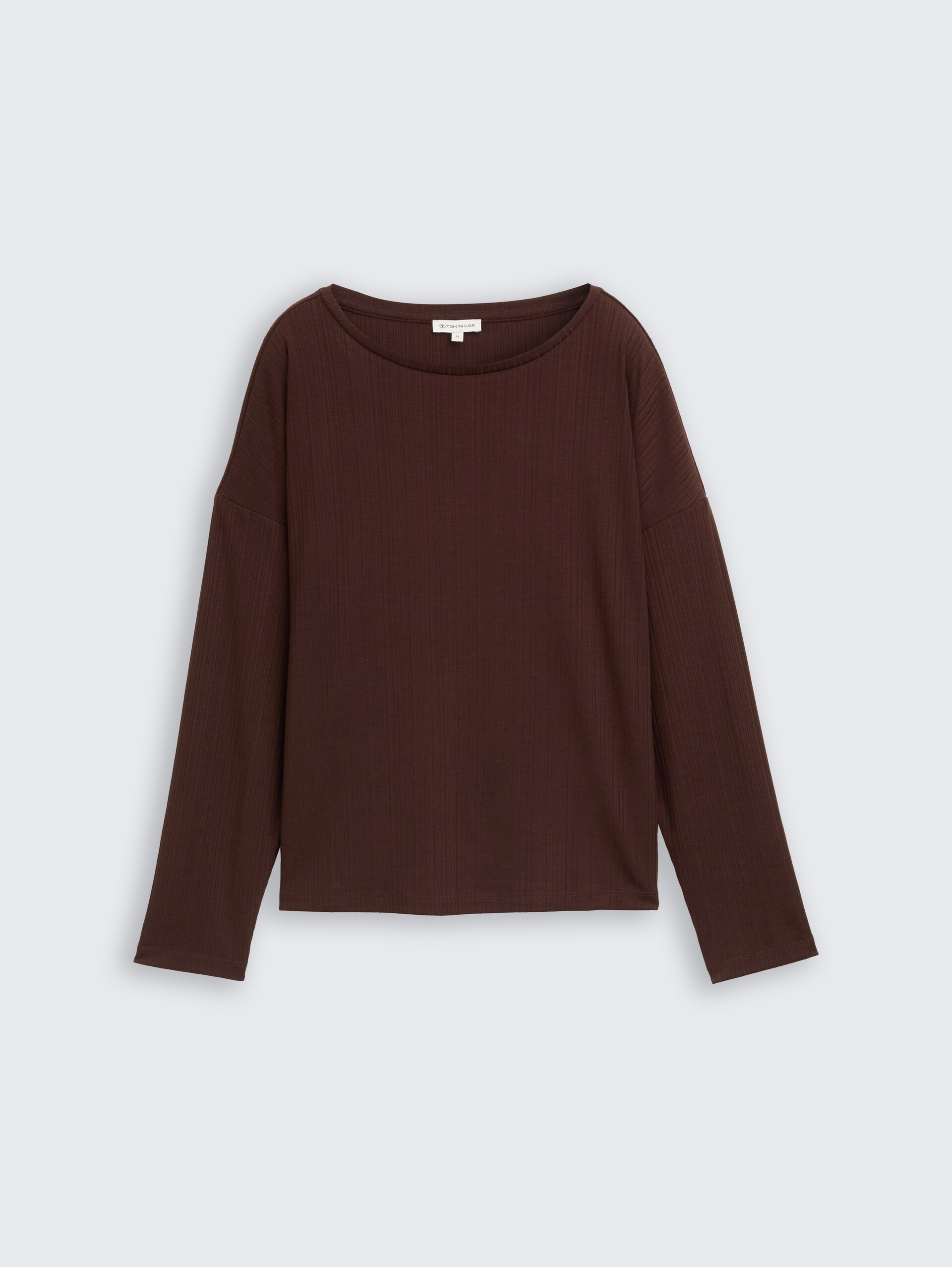 Loose Fit Langarmshirt mit Rippstruktur - dark pecan brown - Vorder-Produkt-Ansicht