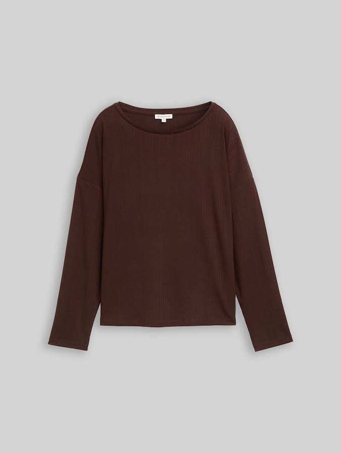 Loose Fit Langarmshirt mit Rippstruktur von Women, dark pecan brown