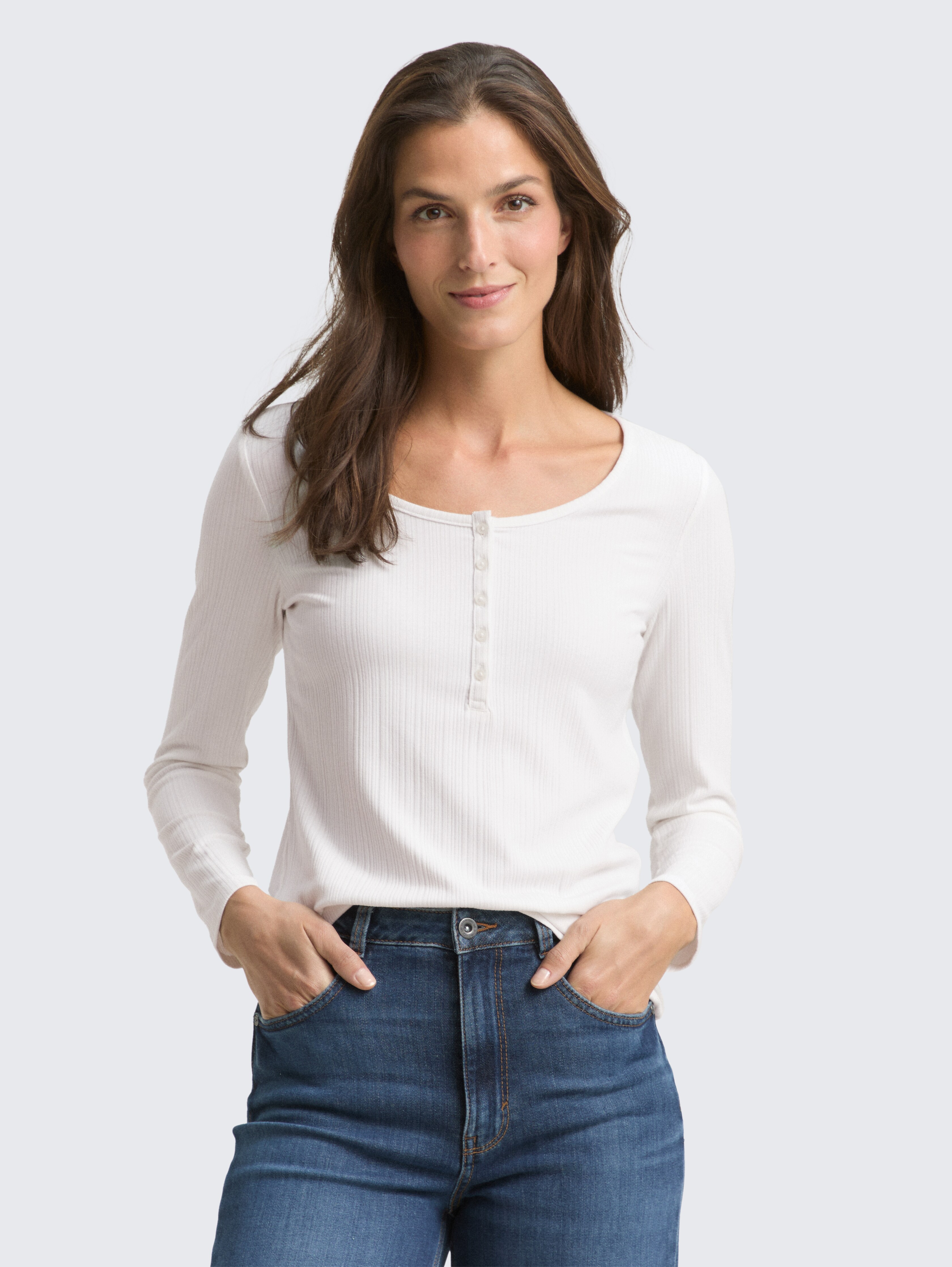 Slim Fit Henley Langarmshirt von Women, Whisper White