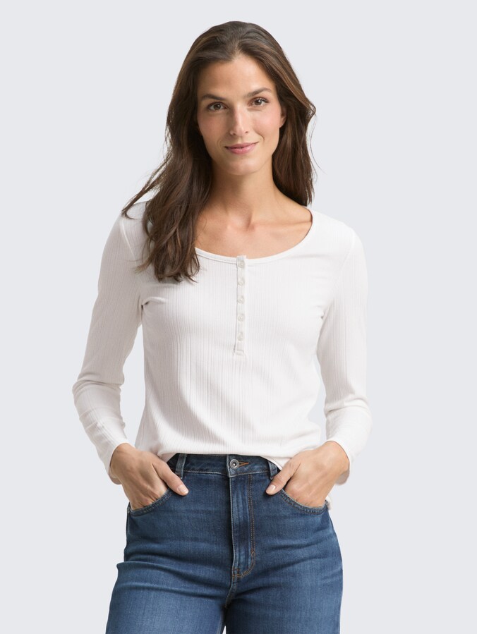 Slim fit Henley-shirt met lange mouwen door Women, Whisper White