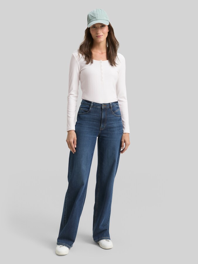 Slim Fit Henley Langarmshirt von Women, Whisper White
