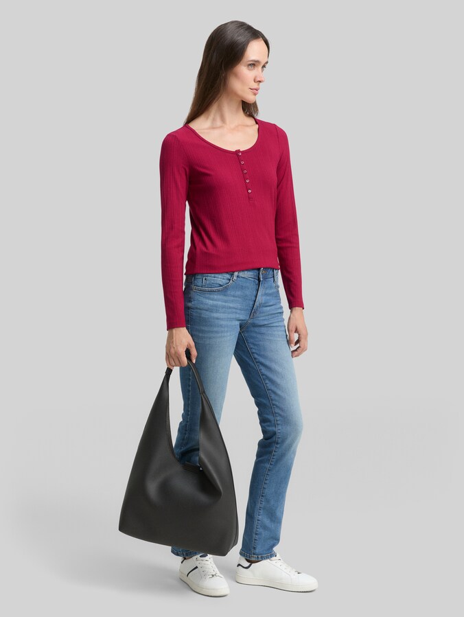 T-shirt à manches longues slim fit Henley par Women, Rumba Red