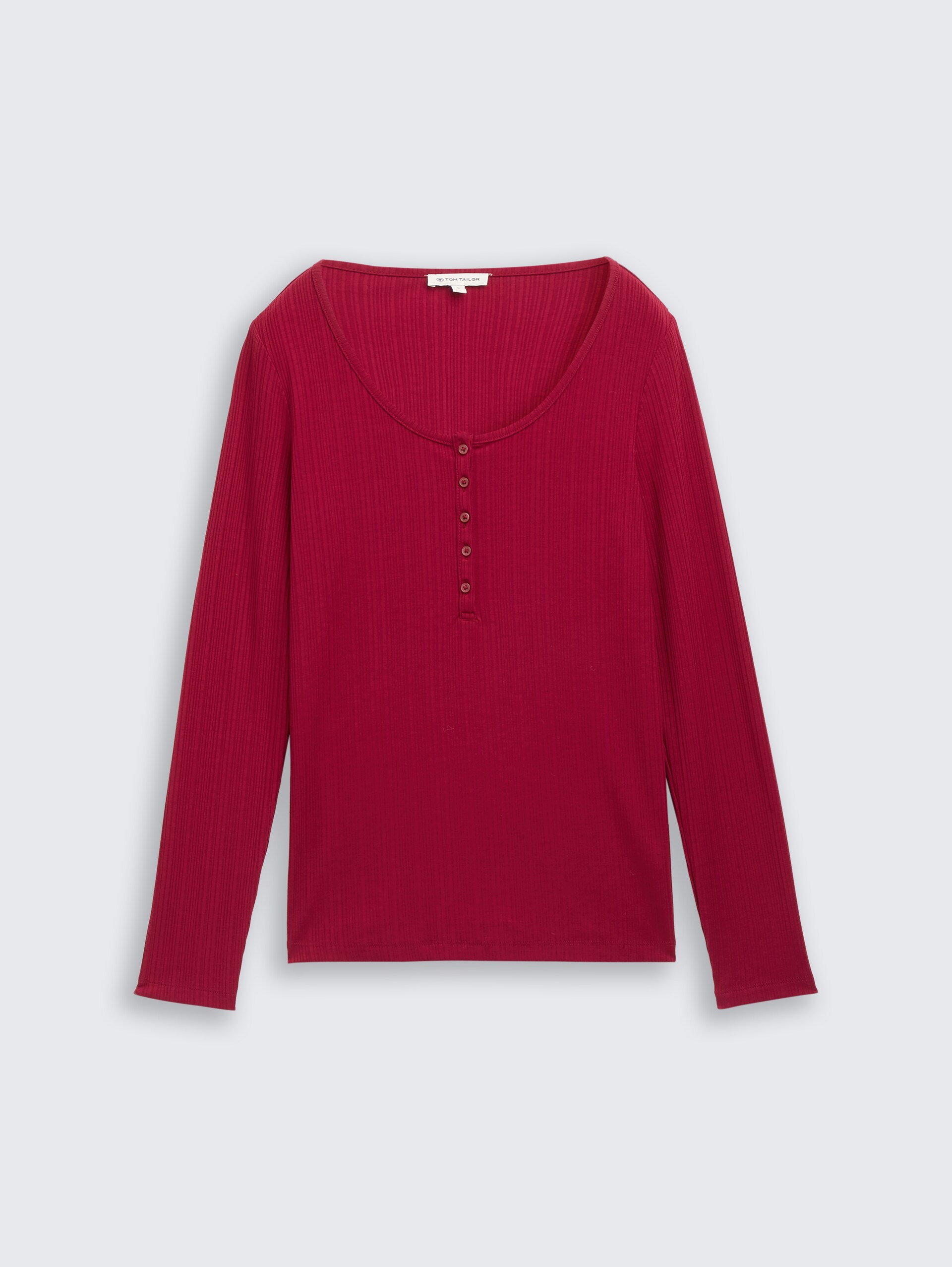 Slim Fit Henley Langarmshirt - Rumba Red - Vorder-Produkt-Ansicht