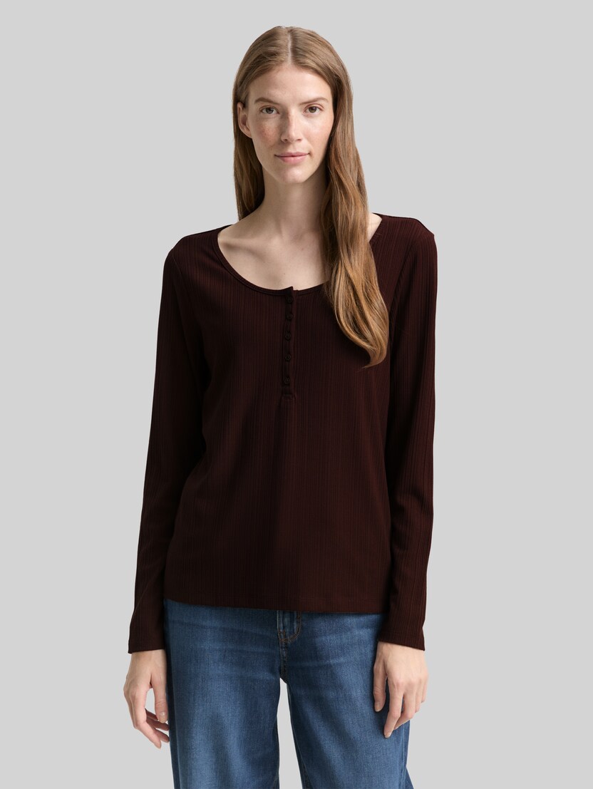 Slim Fit Henley Langarmshirt von Women, dark pecan brown
