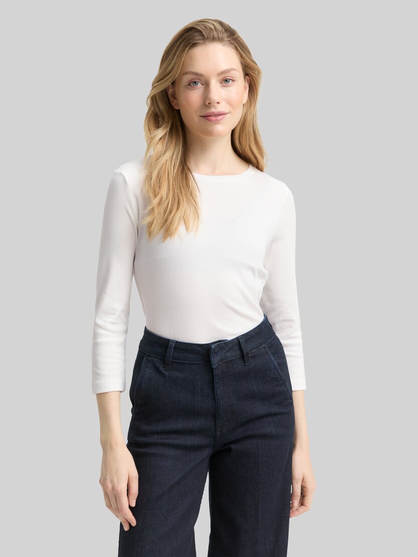 Slim Fit Langarmshirt mit Glitzer-Logo von Women, Whisper White