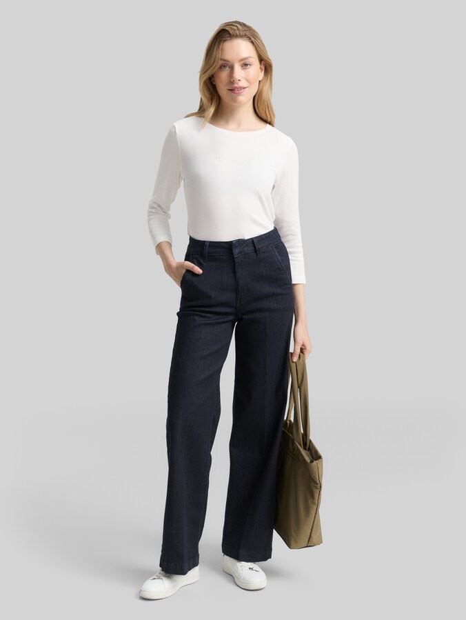 T-shirt à manches longues slim fit avec logo pailleté par Women, Whisper White