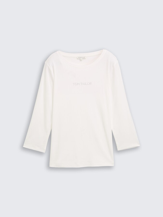 T-shirt à manches longues slim fit avec logo pailleté par Women, Whisper White