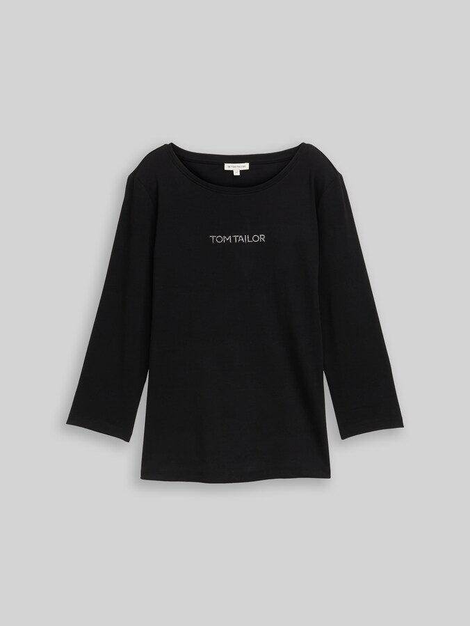 Slim fit shirt met lange mouwen en glitterlogo door Women, deep black