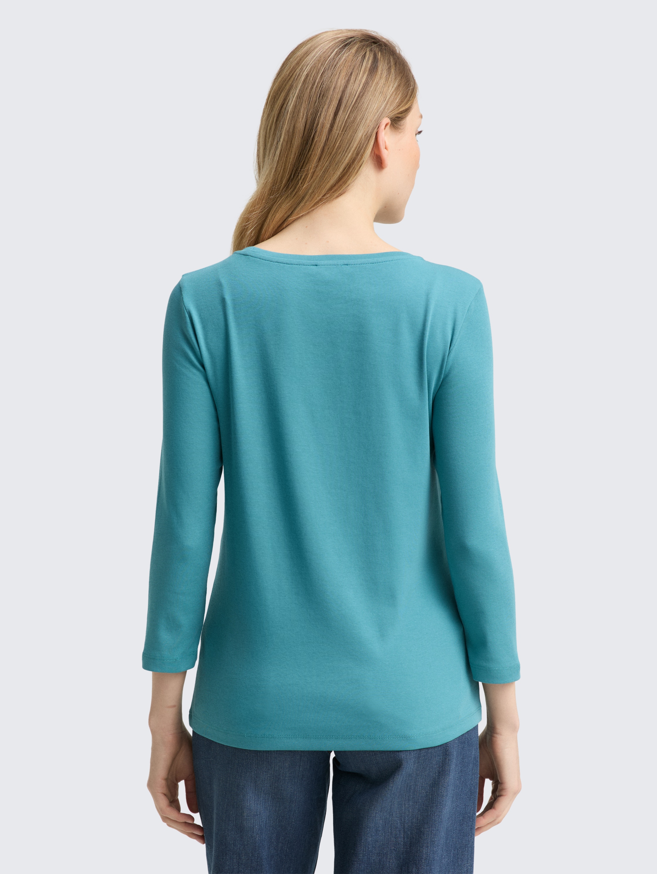 Slim Fit Langarmshirt mit Glitzer-Logo - tropical_teal - 