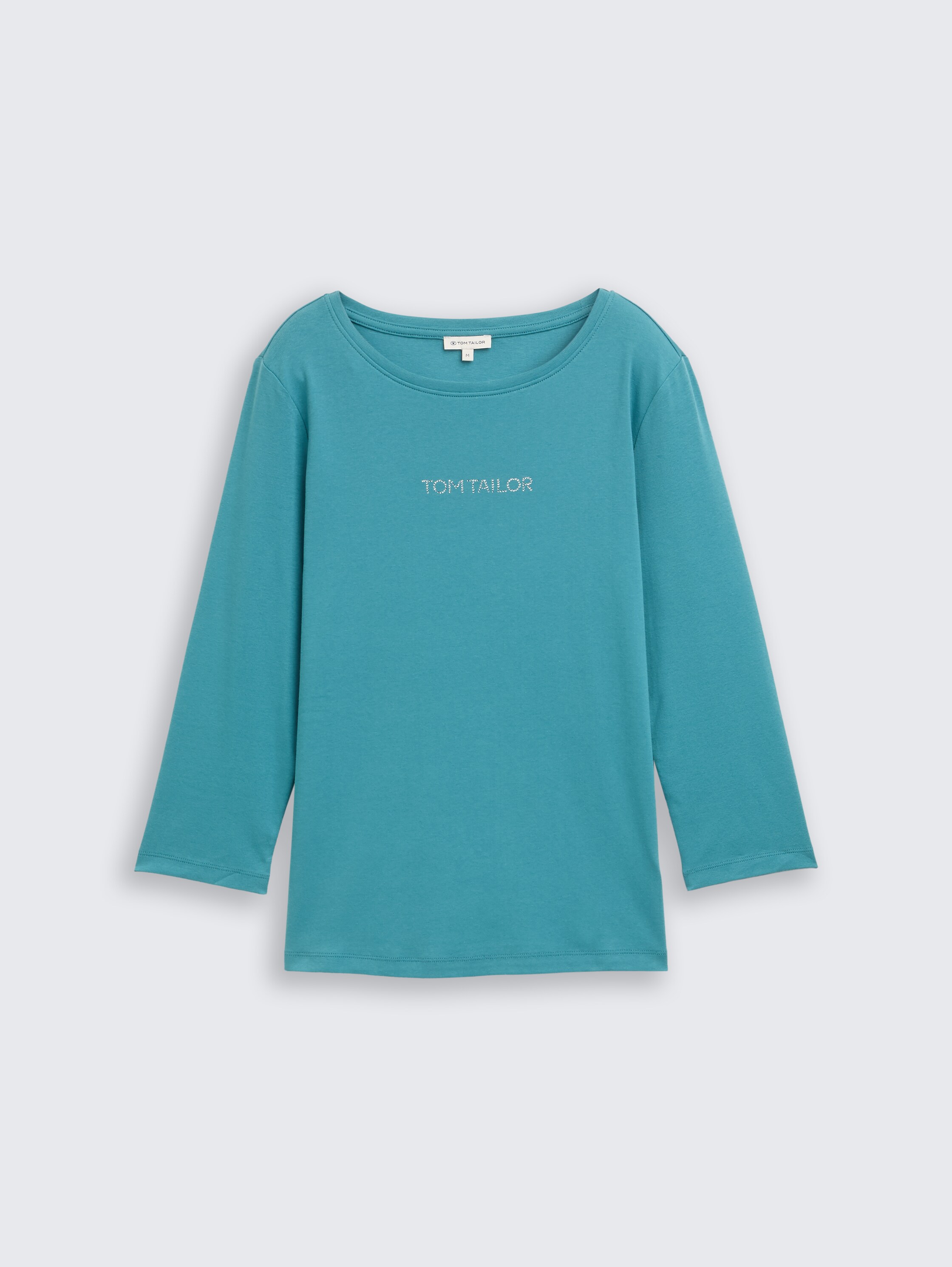 Slim Fit Langarmshirt mit Glitzer-Logo - tropical_teal - 
