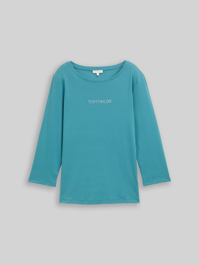 Slim fit shirt met lange mouwen en glitterlogo door Women, tropical teal