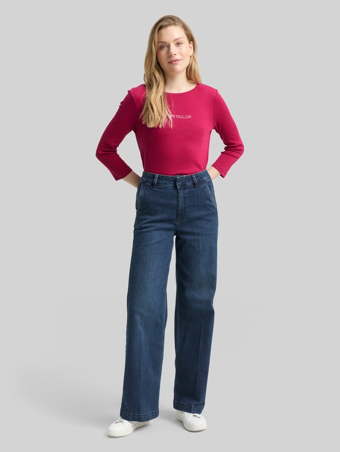 T-shirt à manches longues slim fit avec logo pailleté par Women, dark pink