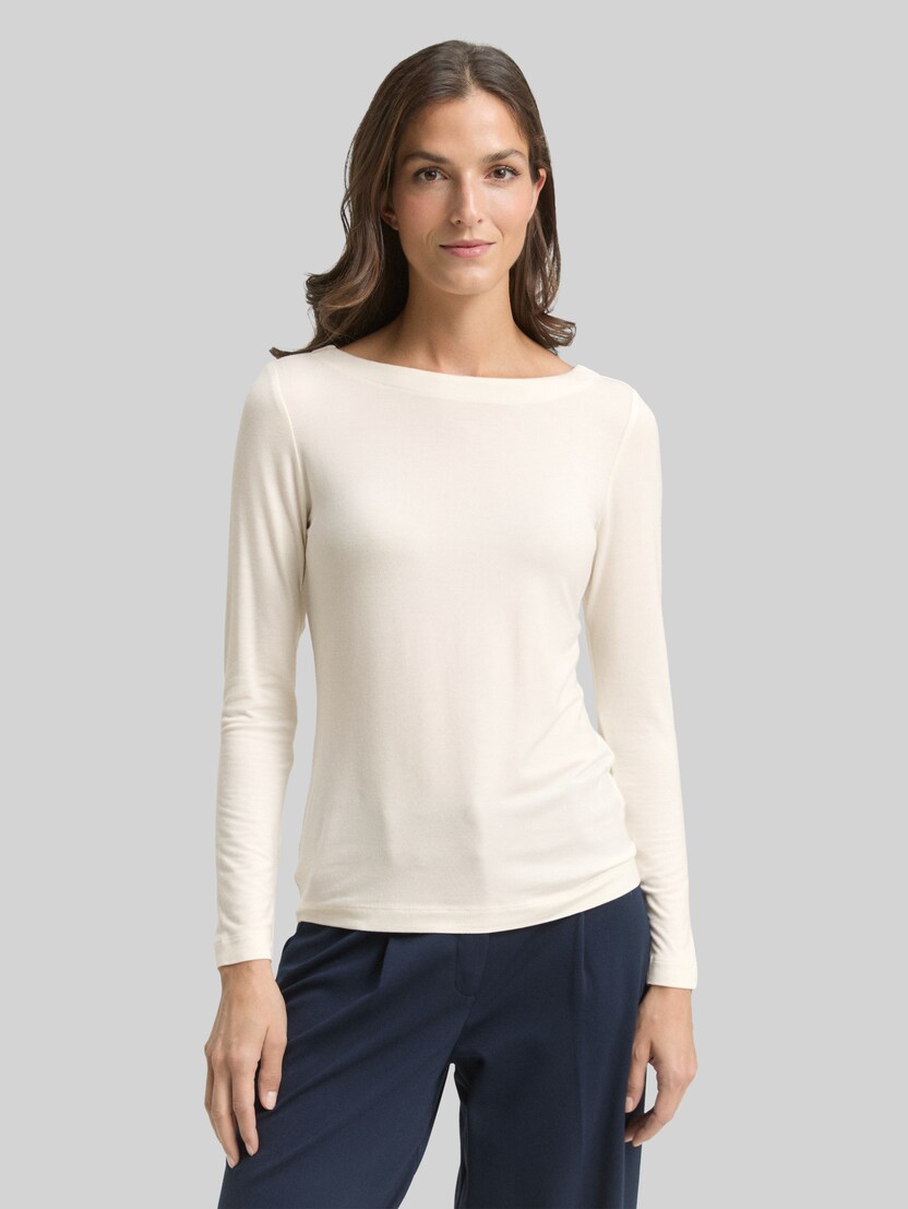 Slim fit shirt met lange mouwen en boothals door Women, Whisper White