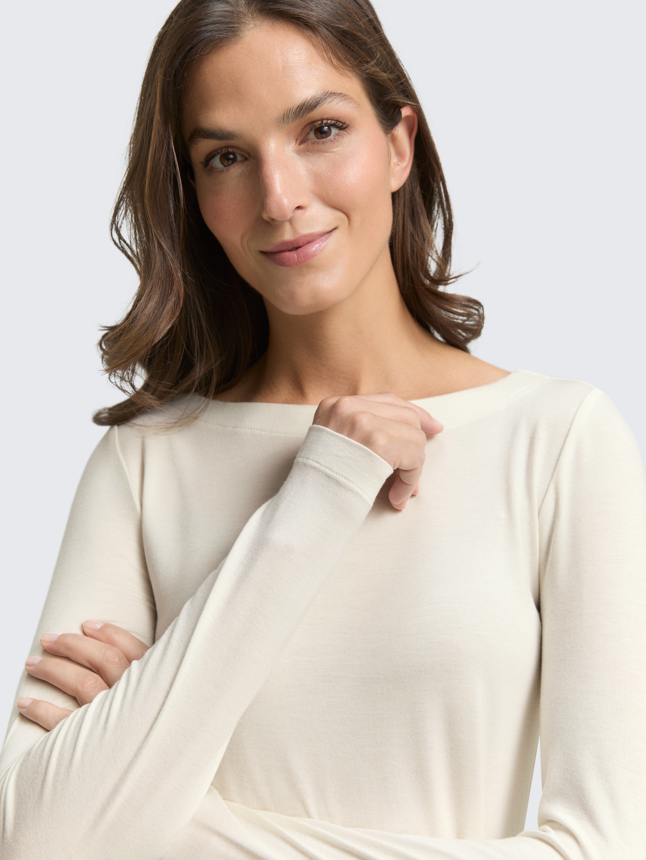 Slim Fit Langarmshirt mit U-Boot-Ausschnitt - whisper_white - 