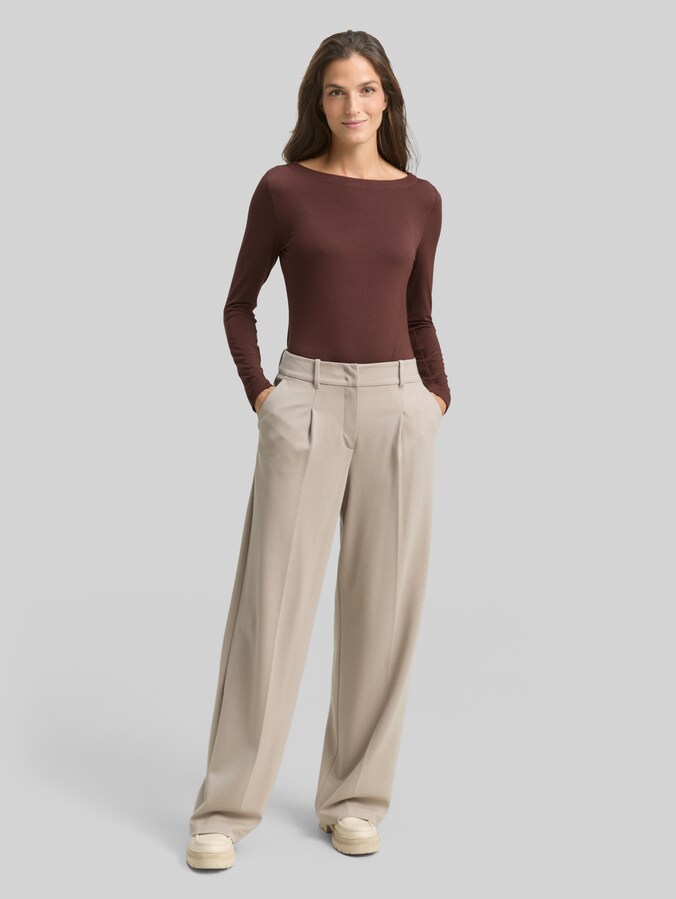 Slim fit shirt met lange mouwen en boothals door Women, dark pecan brown