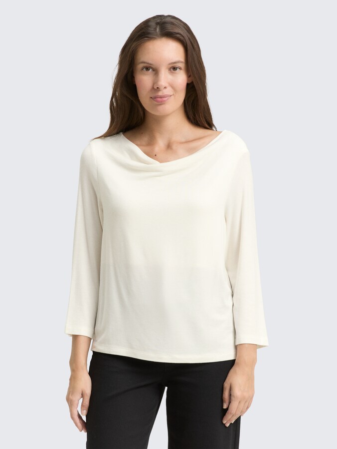 Shirt met lange mouwen en watervalkraag door Women, Whisper White