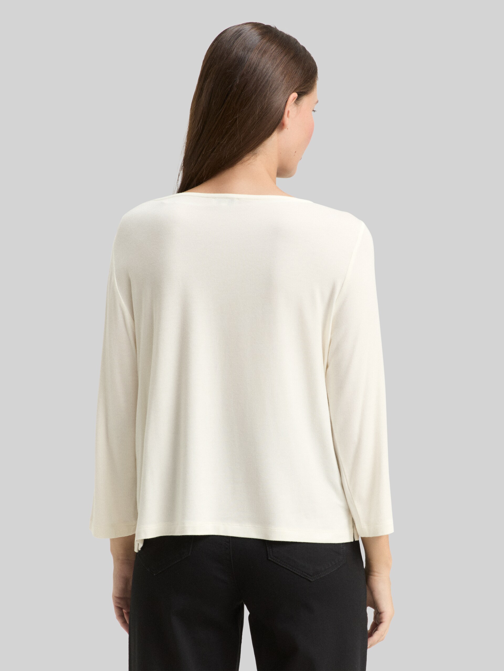 Long-sleeved shirt with cowl neck - Whisper White - Neckline model-back view