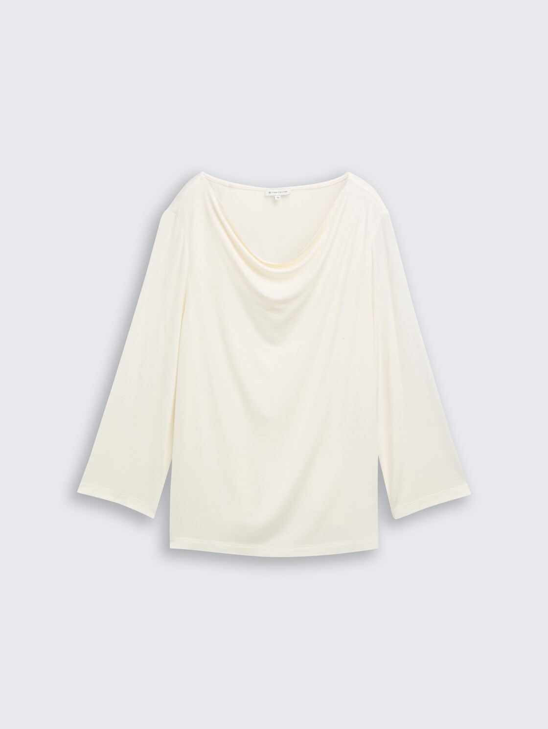 Langarmshirt mit Wasserfallkragen - Whisper White - Vorder-Produkt-Ansicht