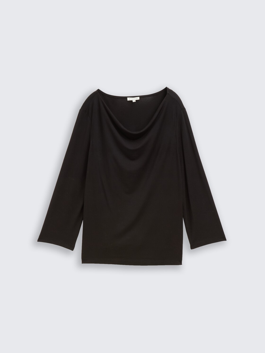 Langarmshirt mit Wasserfallkragen - deep black - Vorder-Produkt-Ansicht