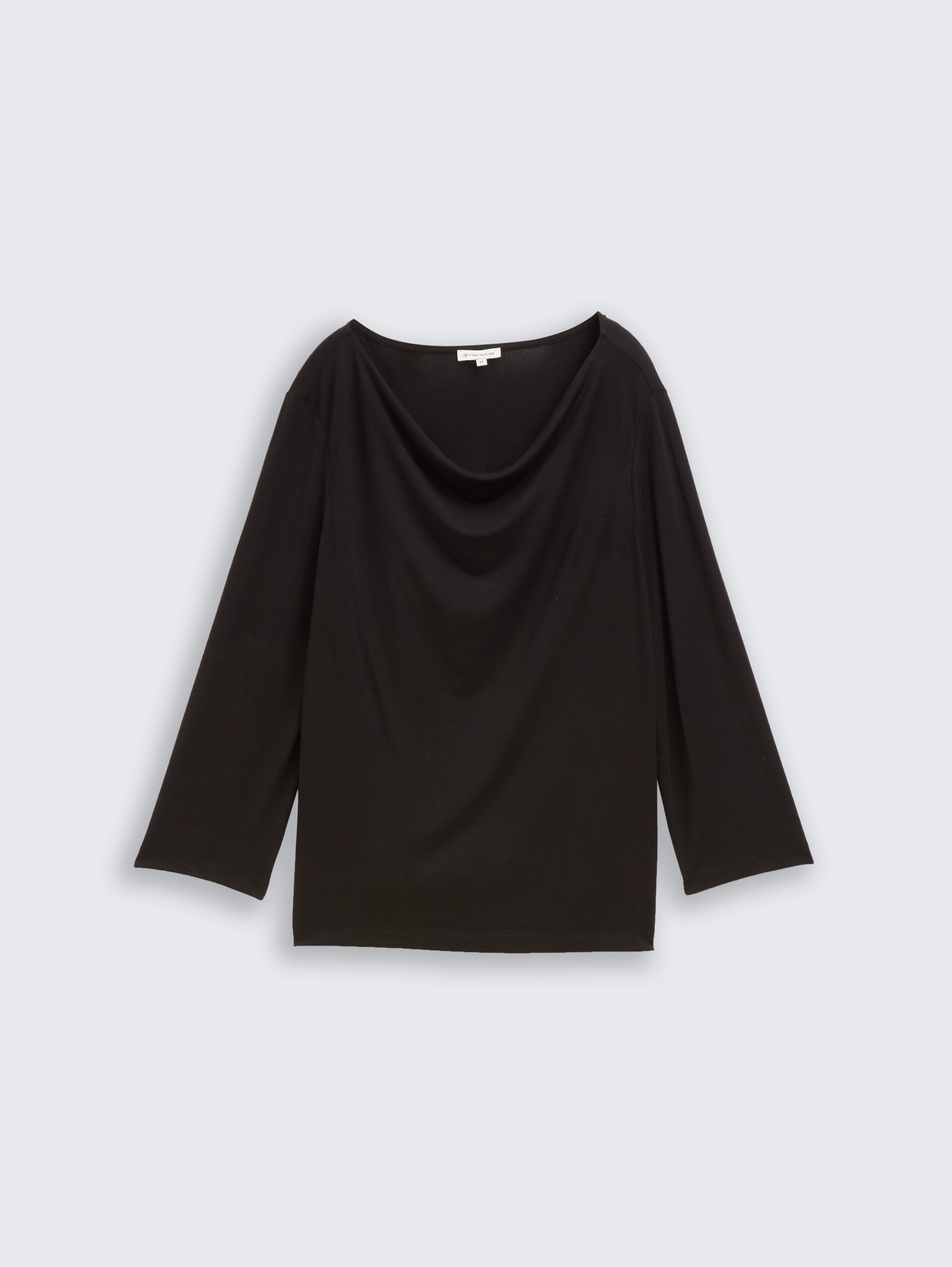 Langarmshirt mit Wasserfallkragen - deep black - Vorder-Produkt-Ansicht