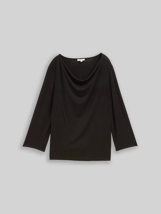 Langarmshirt mit Wasserfallkragen von Women, deep black