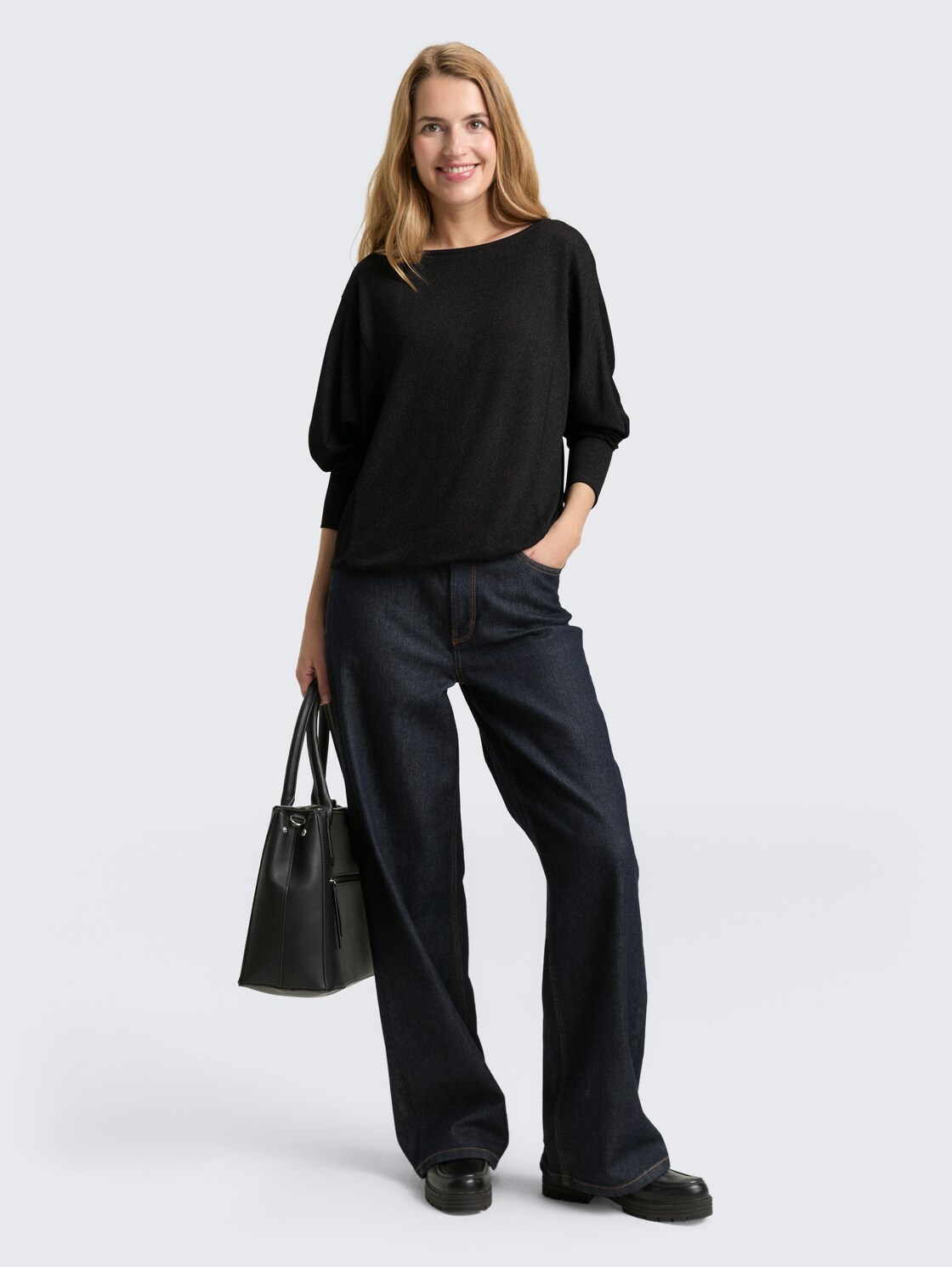 Loose fit shirt met lange mouwen en glitter-effect - deep black - Model vooraanzicht