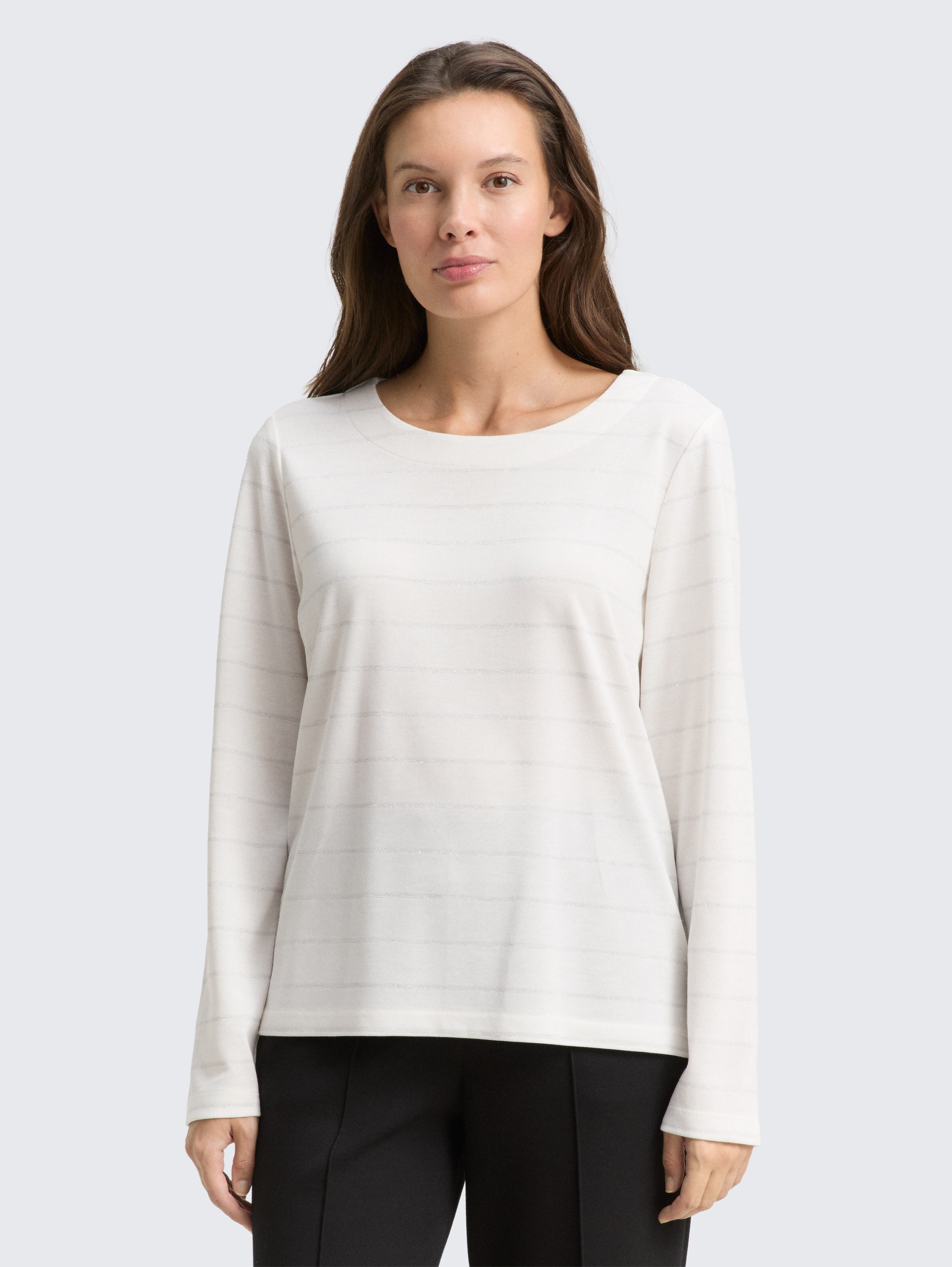 Langarmshirt mit Glitzer-Streifenmuster von Women, white stripe with lurex