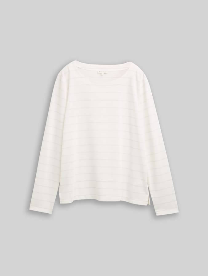 Long-sleeved shirt with glitter stripe pattern by Women, white stripe with lurex
