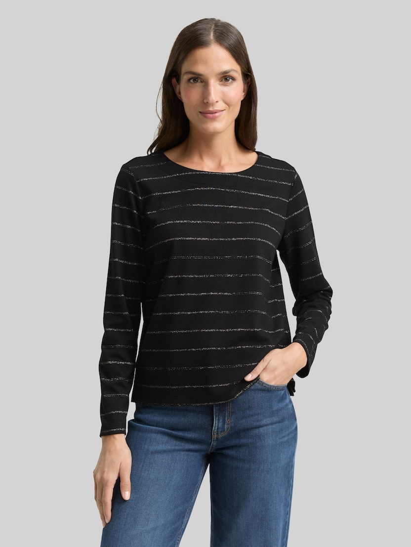 Shirt met lange mouwen en glitterstrepen door Women, black stripe with lurex