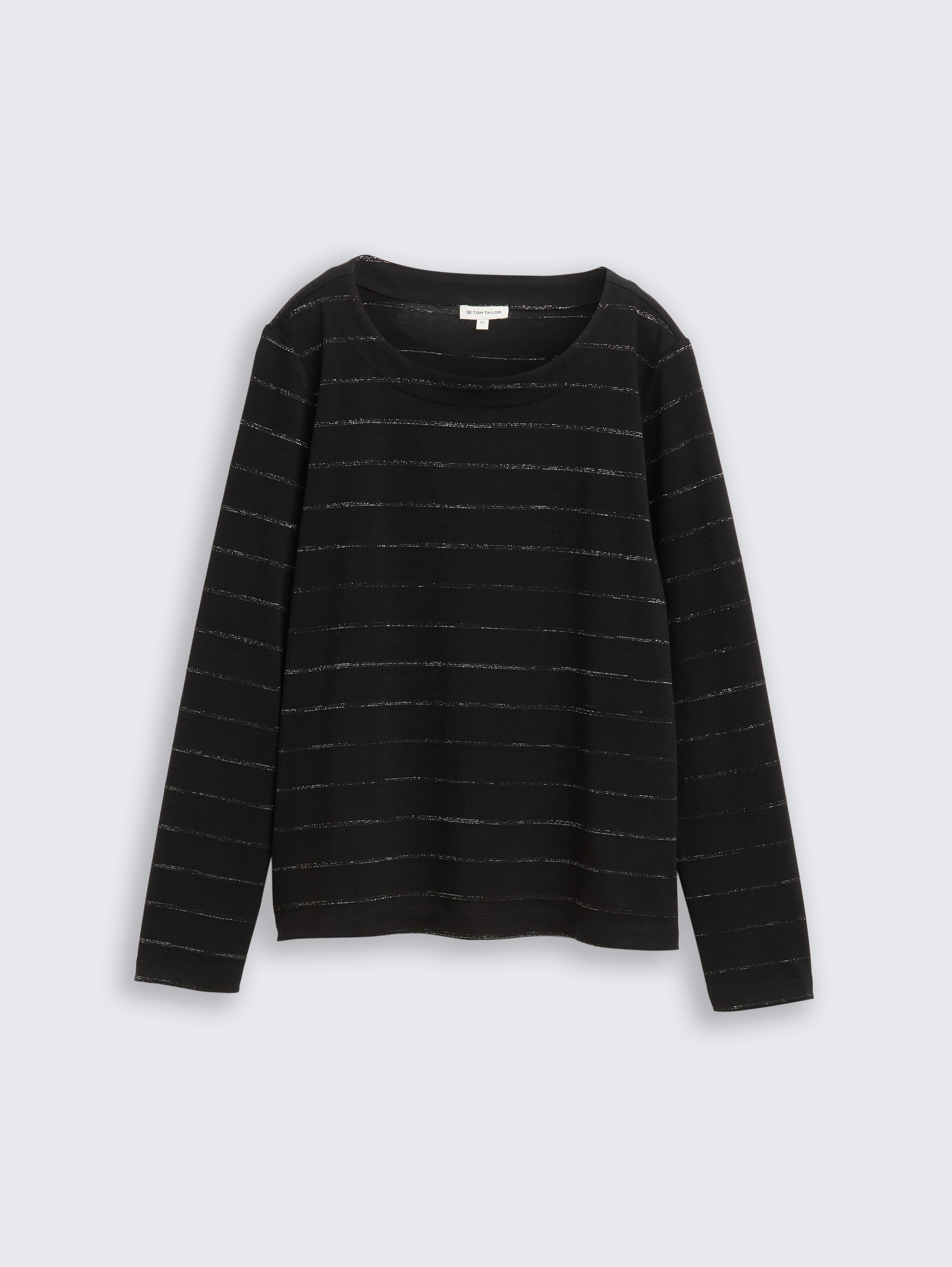 Long-sleeved shirt with glitter stripe pattern in black by Tom Tailor