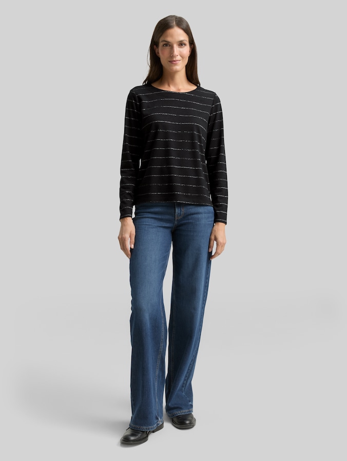 Langarmshirt mit Glitzer-Streifenmuster von Women, black stripe with lurex