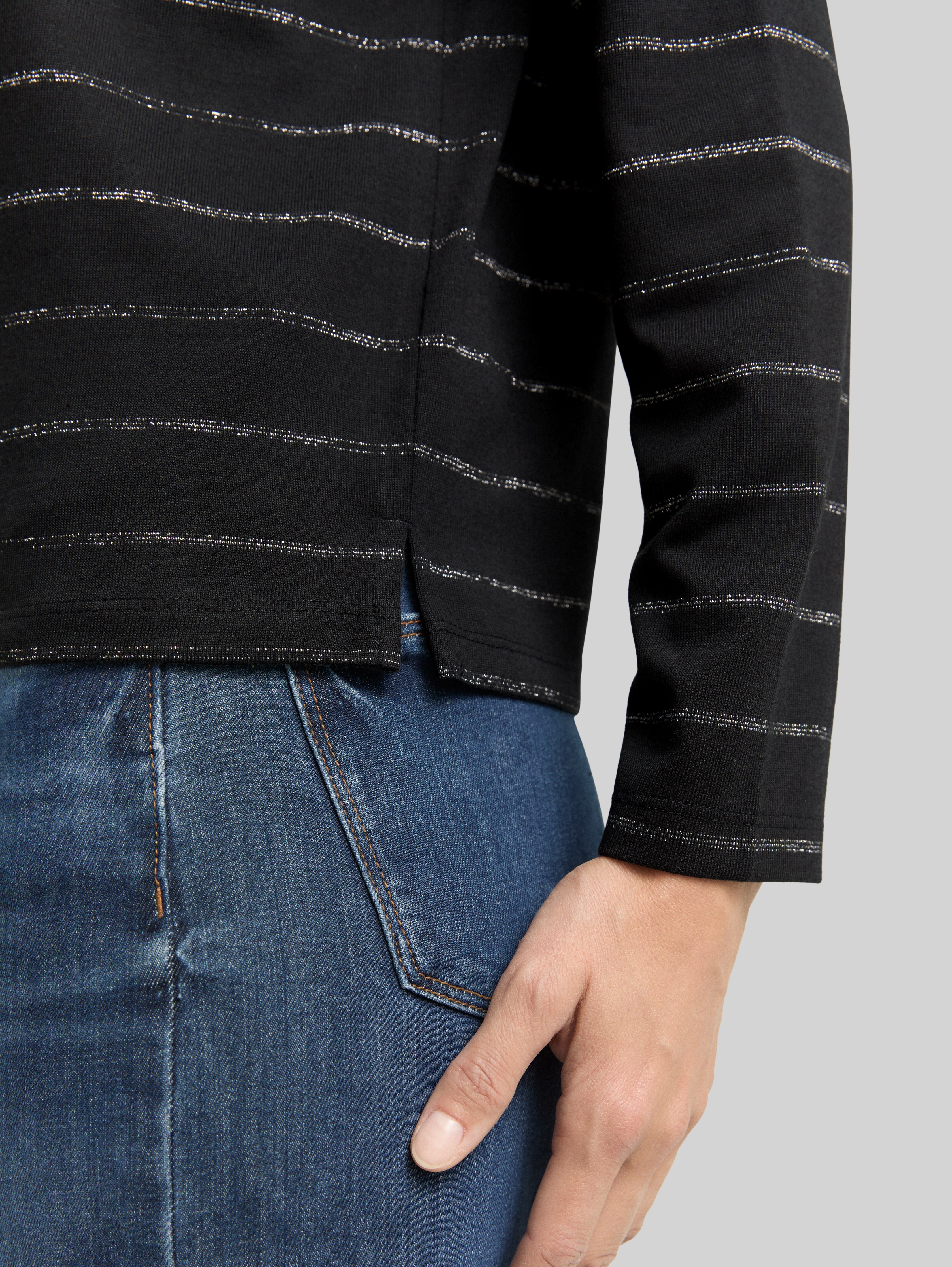 Long-sleeved shirt with glitter stripe pattern in black by Tom Tailor