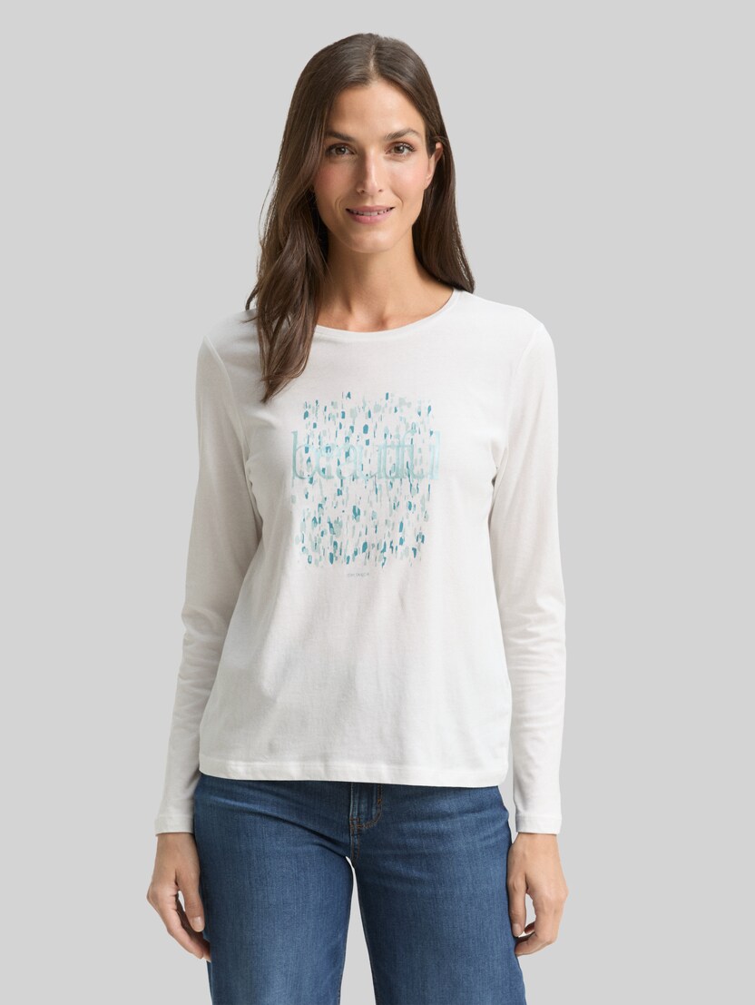 Langarmshirt mit Print von Women, Whisper White