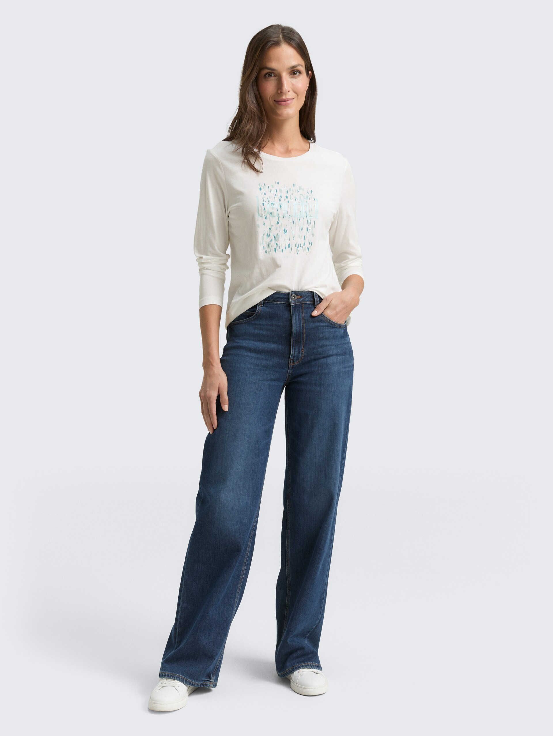 T-shirt met lange mouwen en bedrukt motief - Whisper White - Model vooraanzicht