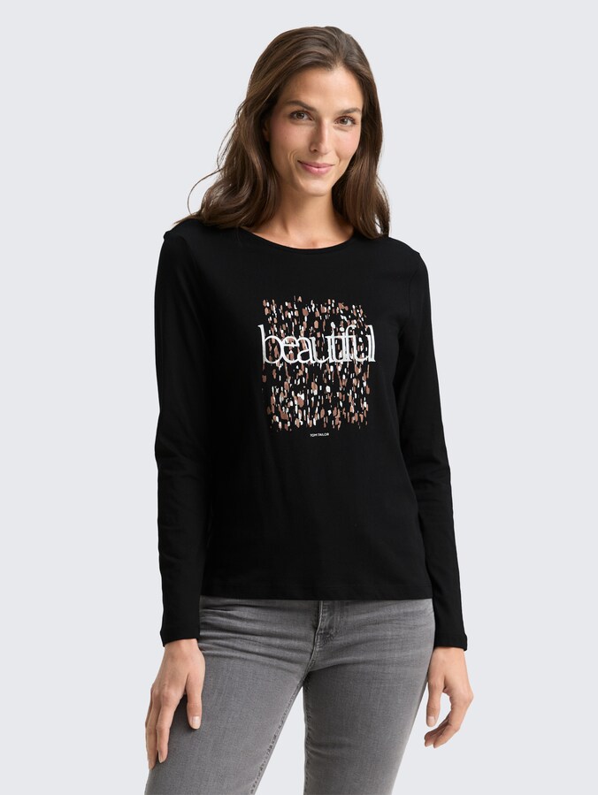 Shirt met lange mouwen en print door Women, deep black