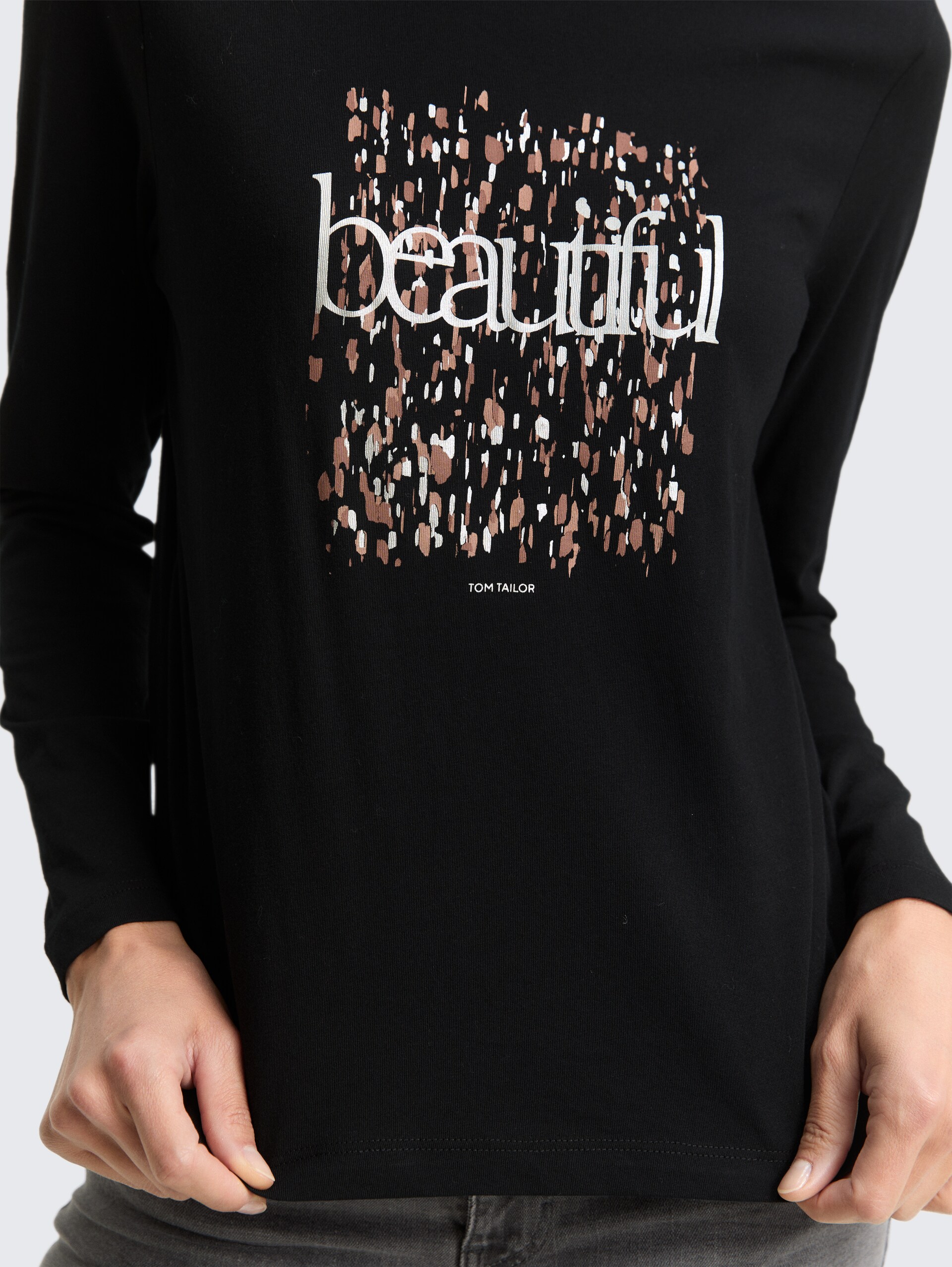 T-shirt met lange mouwen en bedrukt motief - deep black - Detailaanzicht model