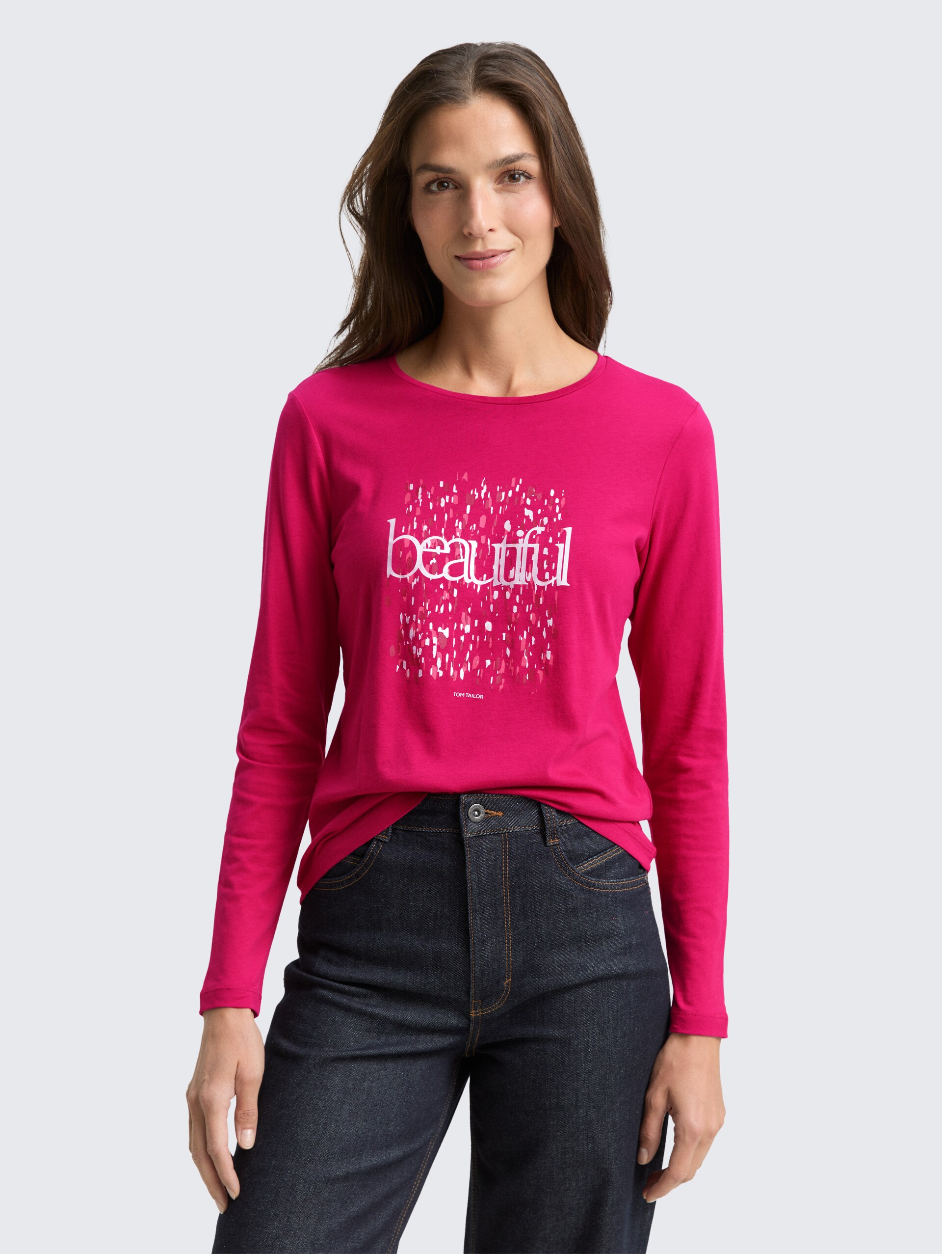 T-shirt met lange mouwen en bedrukt motief - cherry granita - Nek model vooraanzicht