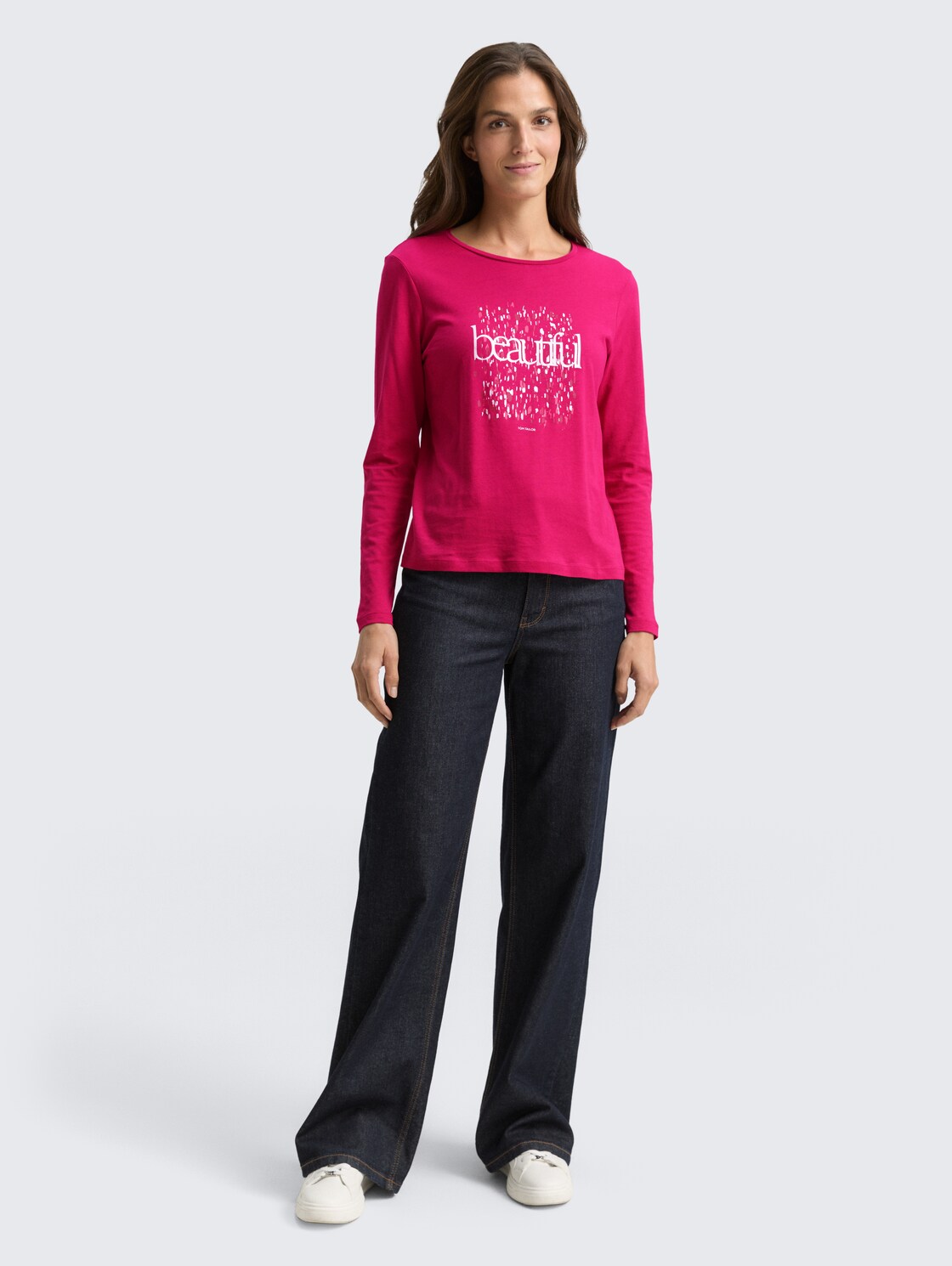 Langarmshirt mit Print - cherry granita - Model-Vorderansicht