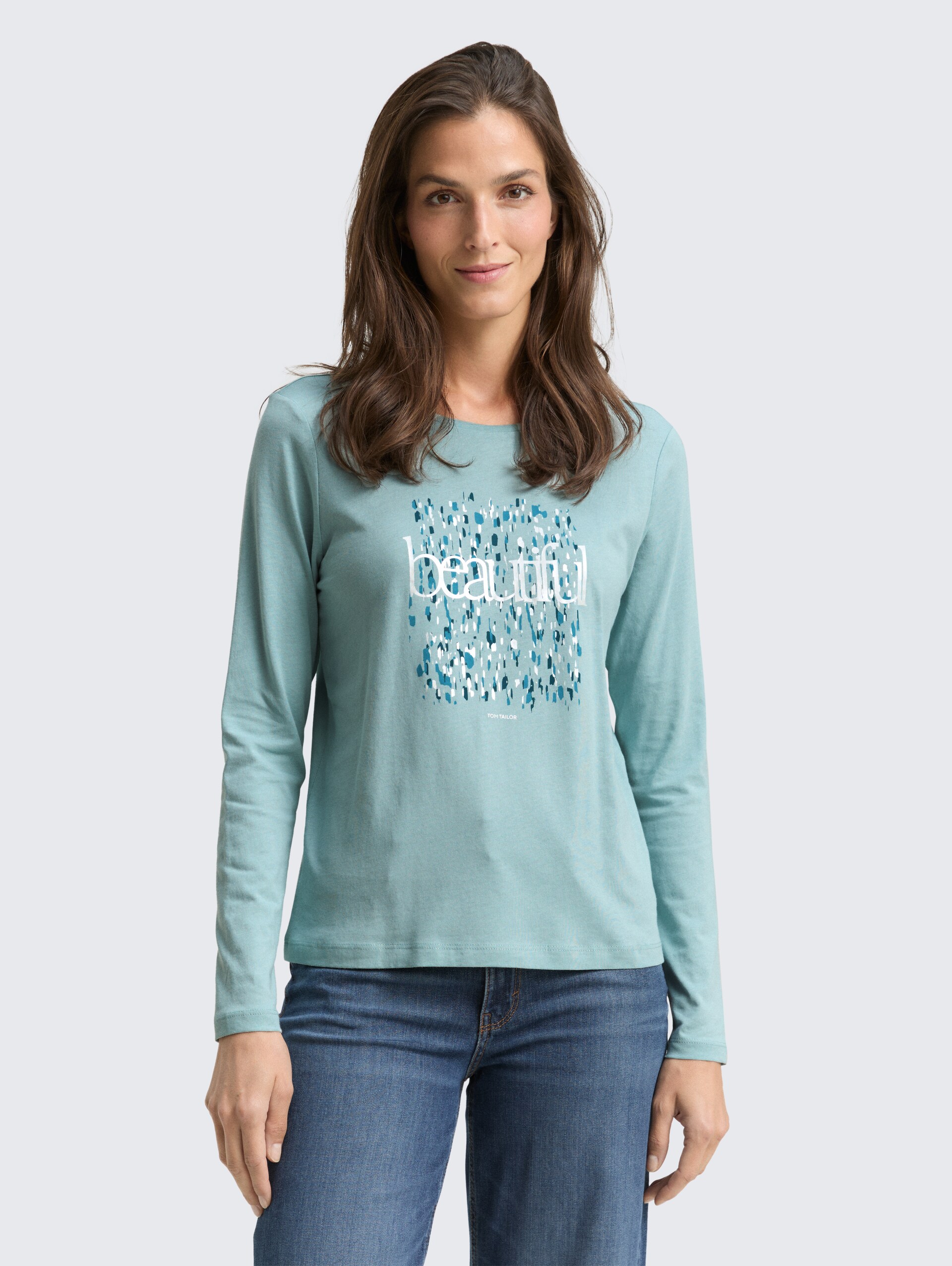 T-shirt met lange mouwen en bedrukt motief - white moss - Nek model vooraanzicht