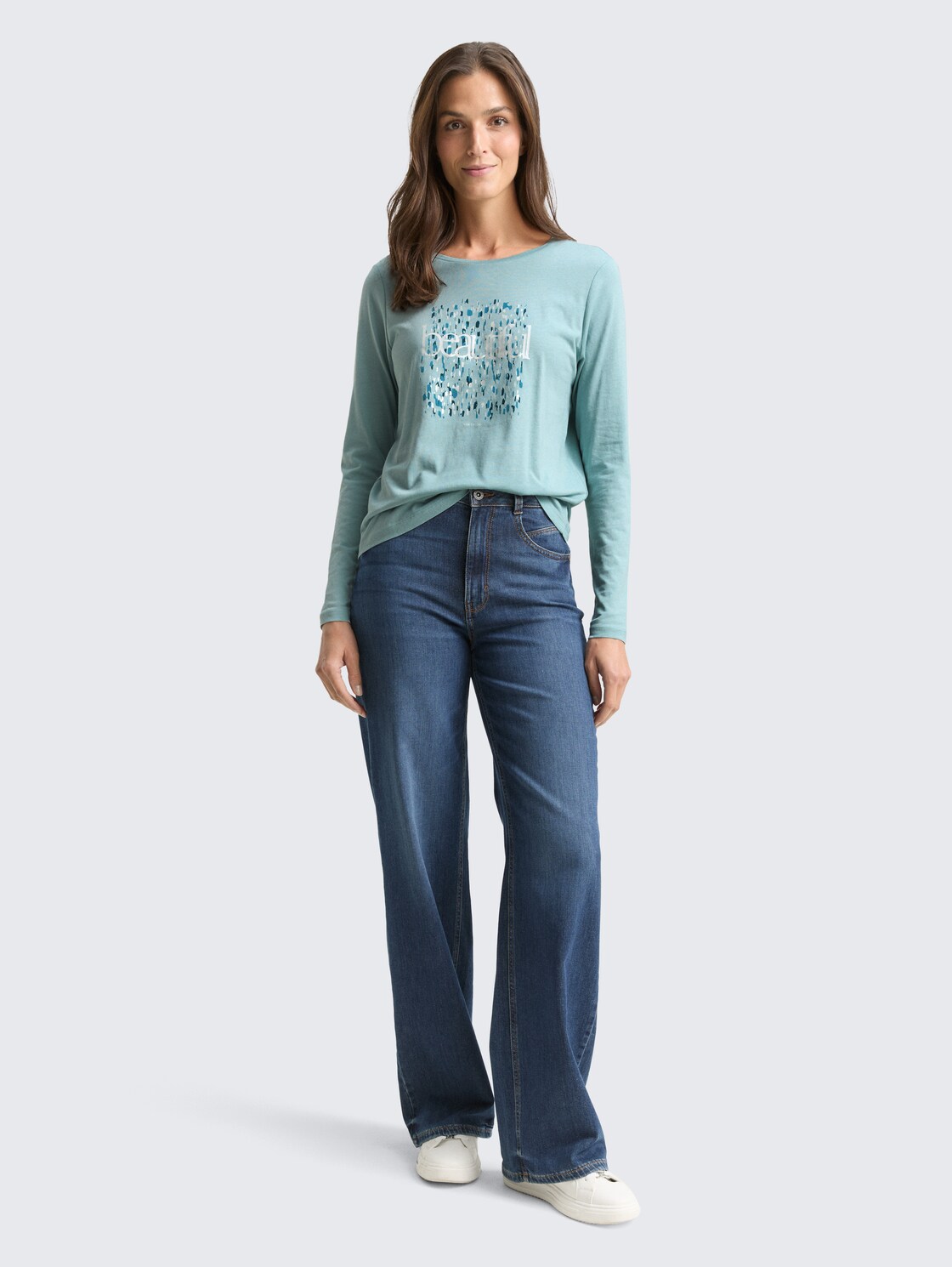 Langarmshirt mit Print - white moss - Model-Vorderansicht