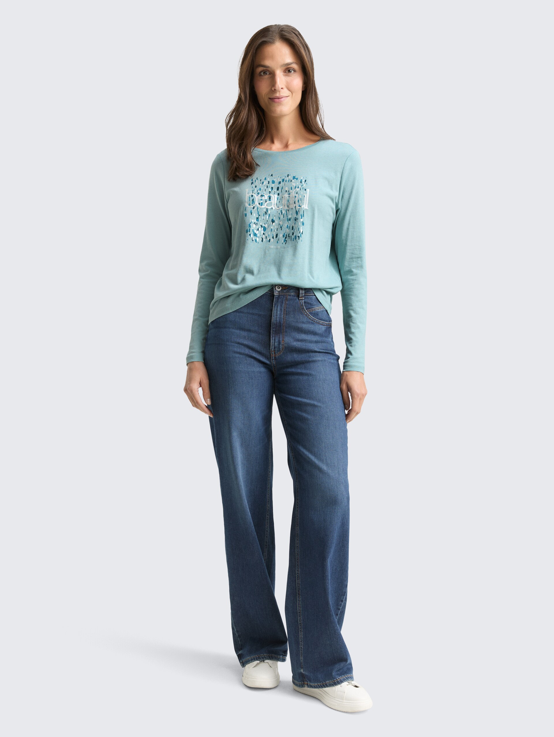 T-shirt met lange mouwen en bedrukt motief - white moss - Model vooraanzicht