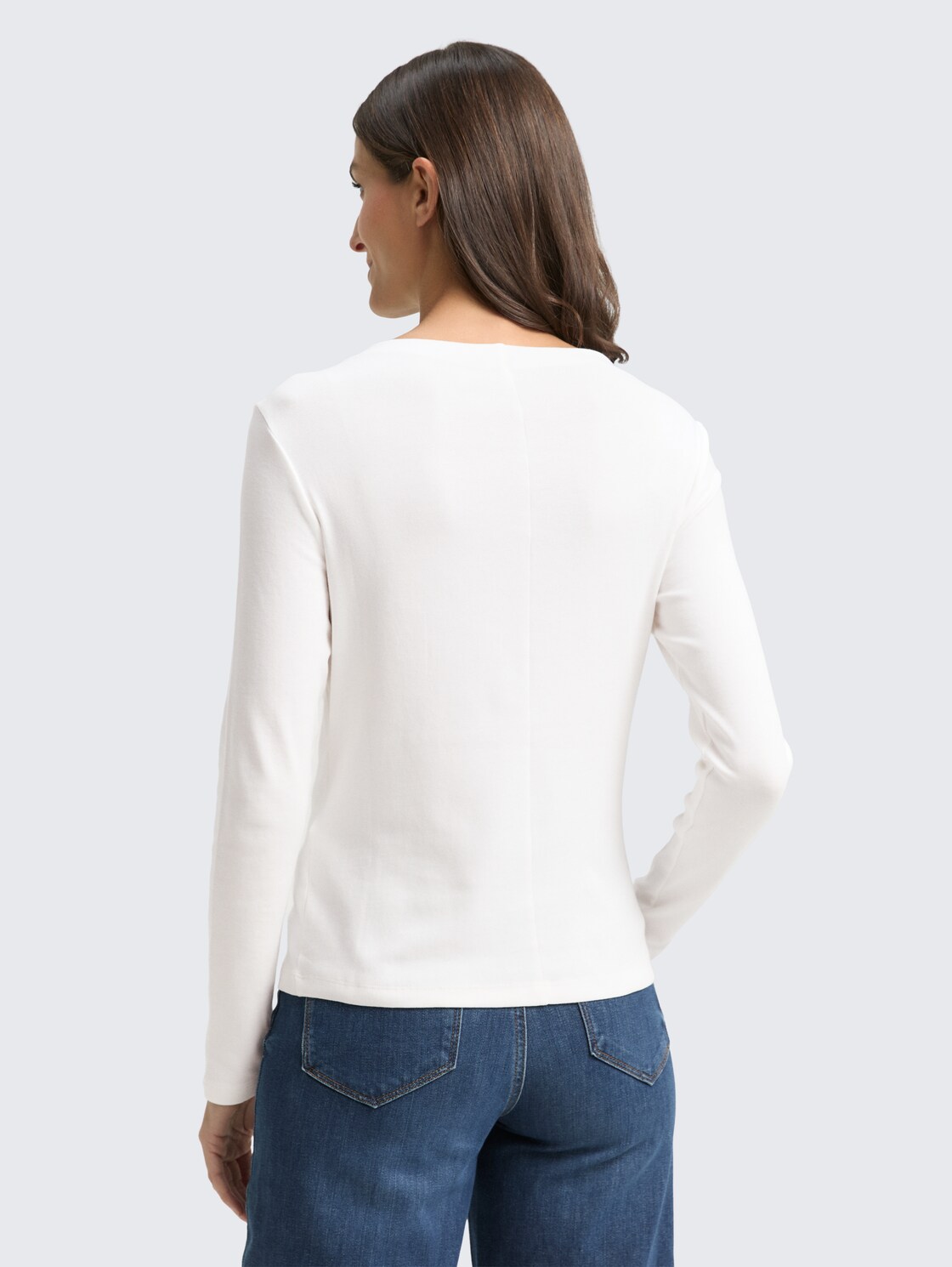 Slim fit long-sleeved shirt - Whisper White - Neckline model-back view