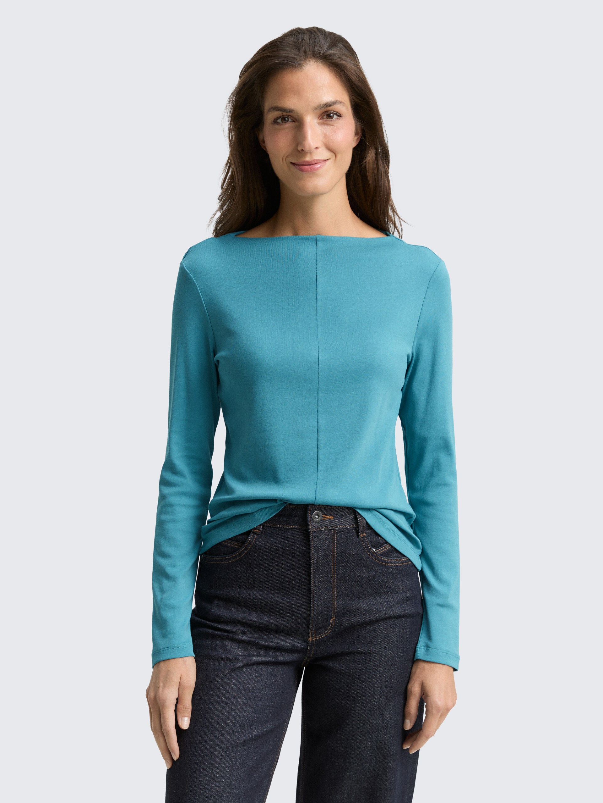 Slim Fit Langarmshirt - tropical teal - Ausschnitt Model-Vorderansicht