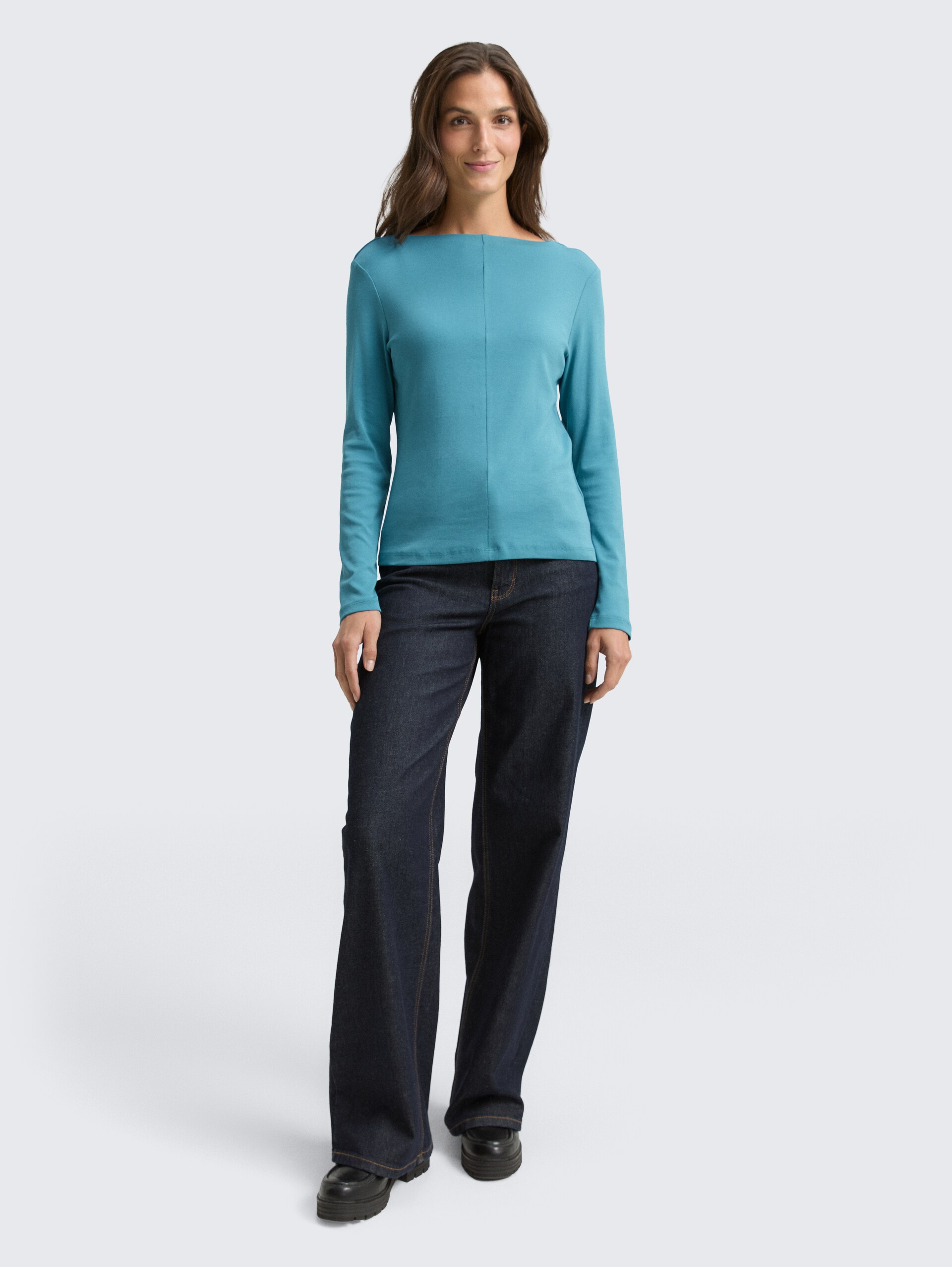 Slim Fit Langarmshirt - tropical teal - Model-Vorderansicht