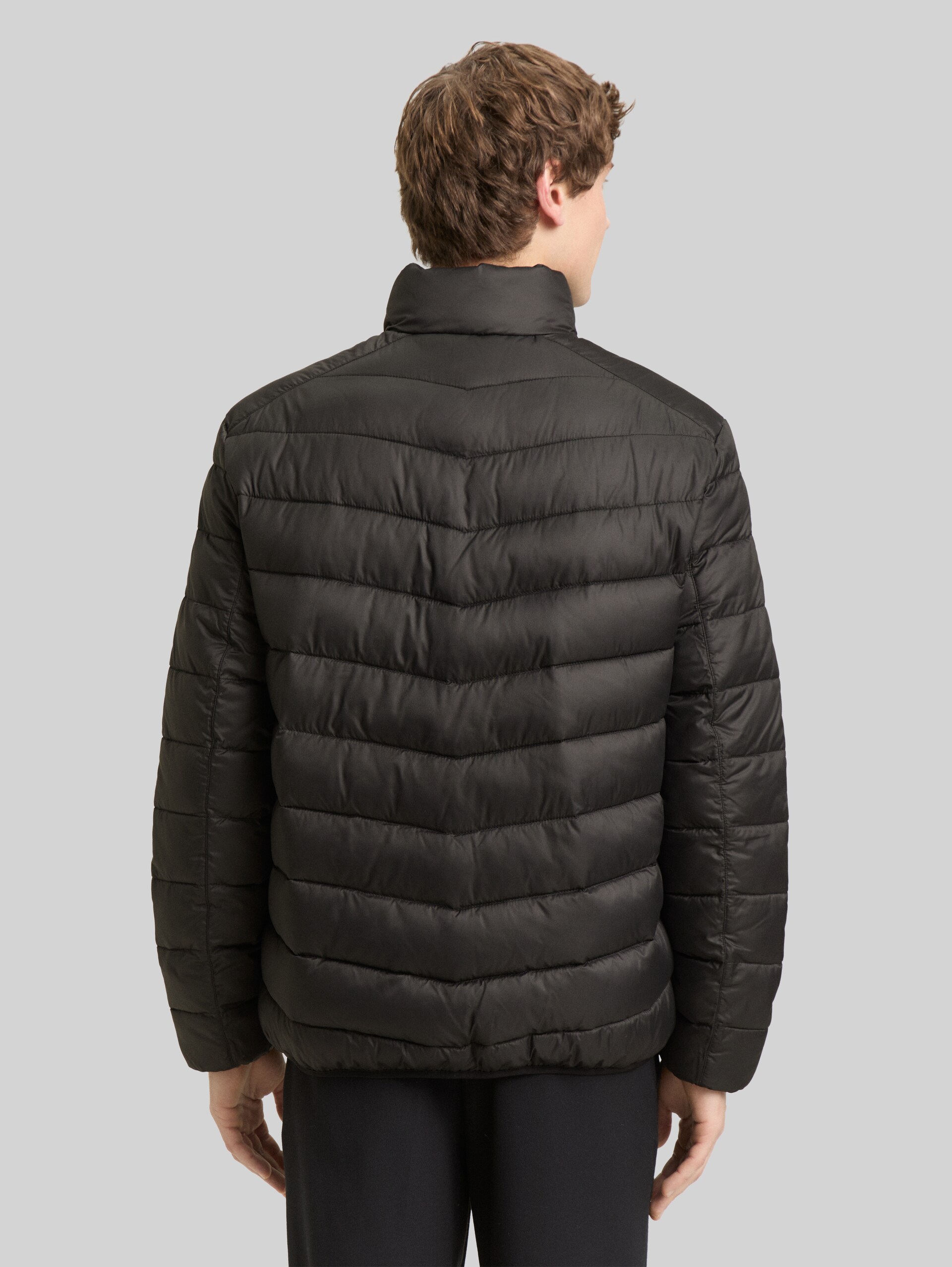 Lightweight quilted jacket with a stand-up collar - Black - Model-back view